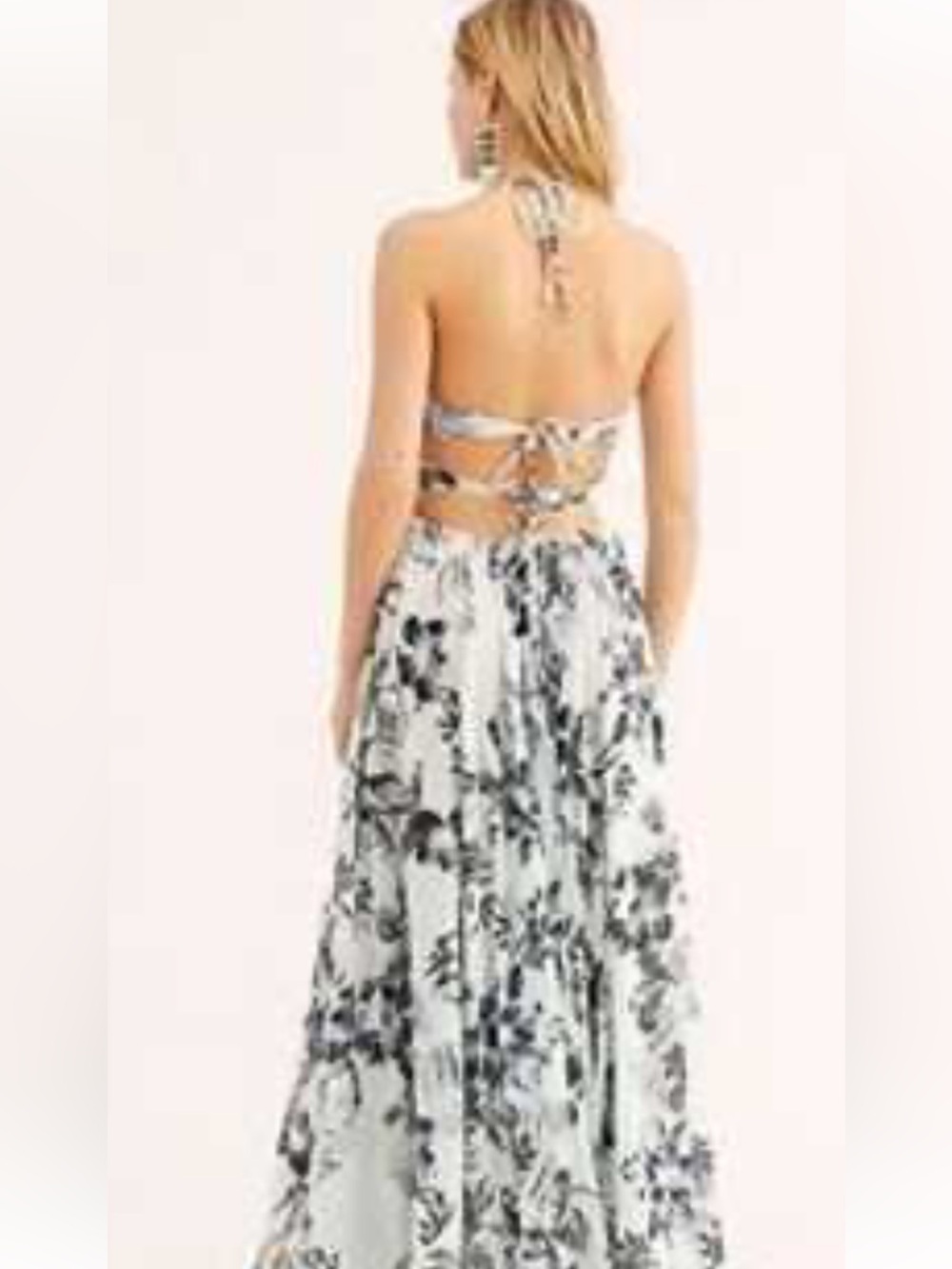 Free People Strapless baby blue & Navy Floral Maxi Dress size XS